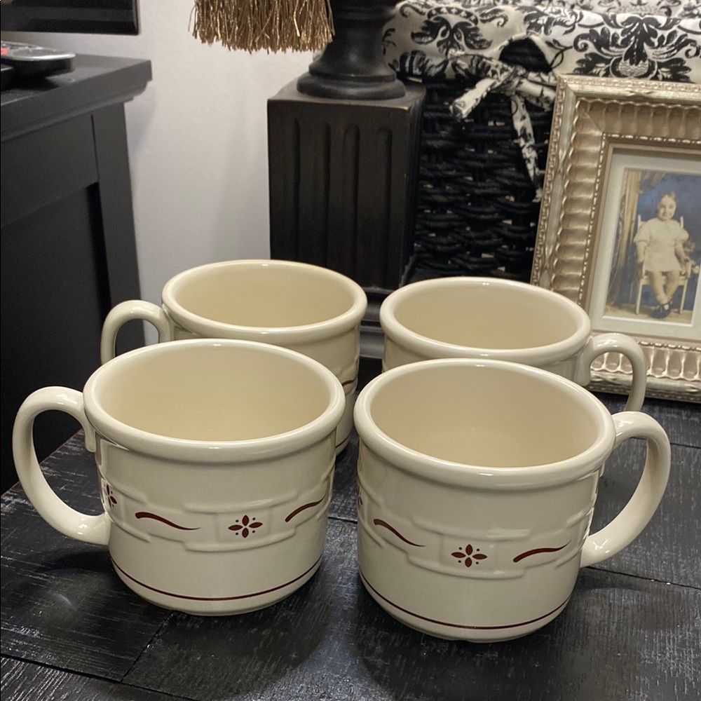 Set Of 4 Longaberger Woven Traditions Red 12 oz. Coffee Mugs!